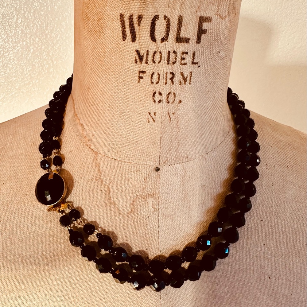 Vintage Black Glass Bead Necklace